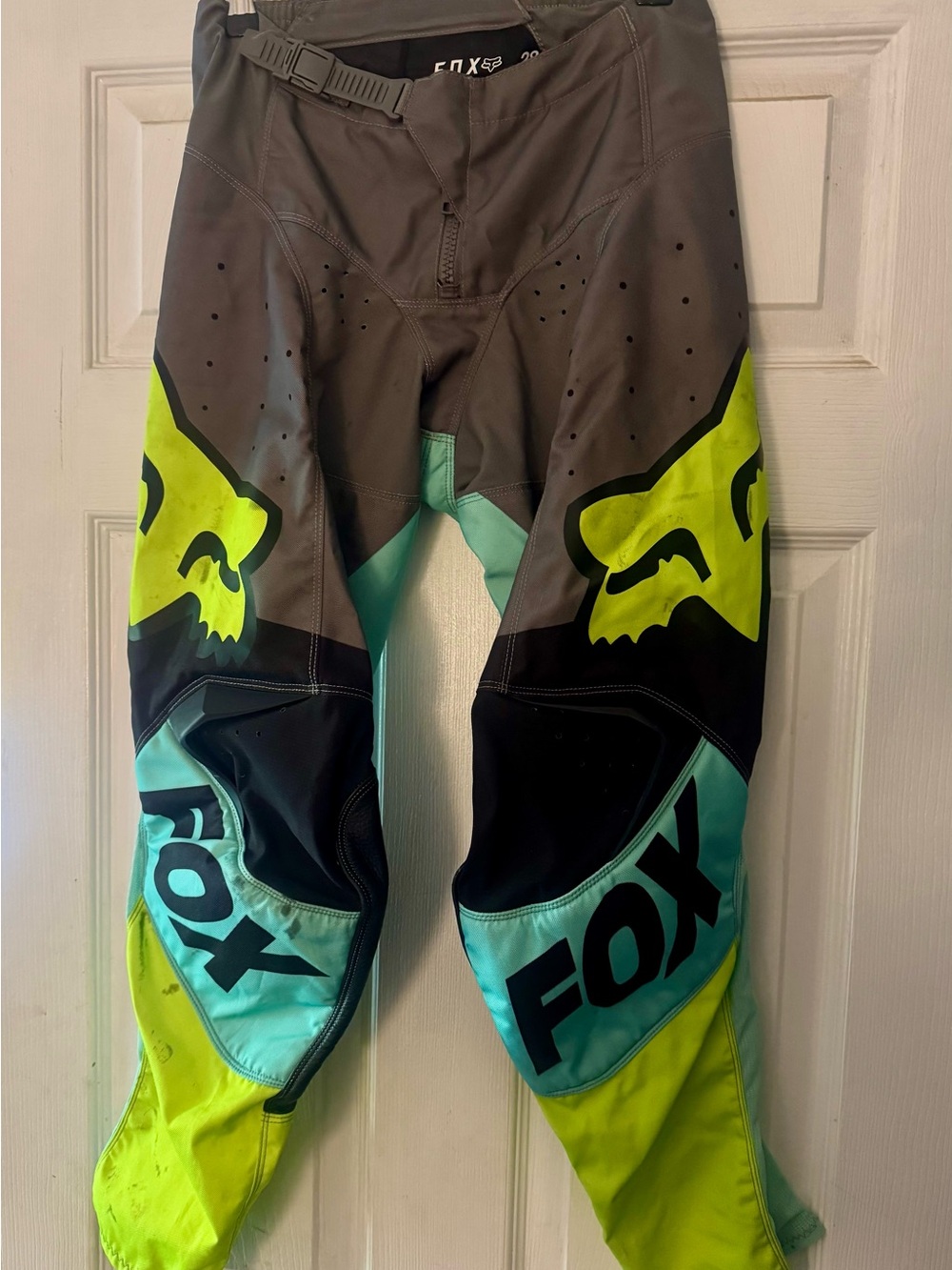 Fox Kids Gray, Neon Green & Teal Motocross Pants
